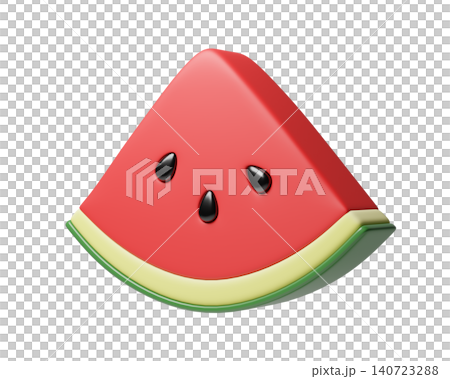 3D Watermelon slice with black seeds, isolated on background. Fruit icon in Cartoon style for summer, food, tropical, design, banner. 3d render 3D Watermelon slice with black seeds, isolated on background. Fruit icon in Cartoon style for summer, food, tropical, design, banner. 3d render 140723288
