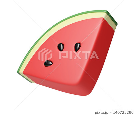 3D Watermelon slice with black seeds, isolated on background. Fruit icon in Cartoon style for summer, food, tropical, design, banner. 3d render 3D Watermelon slice with black seeds, isolated on background. Fruit icon in Cartoon style for summer, food, tropical, design, banner. 3d render 140723290