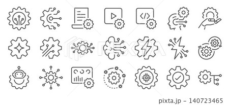 Automation icon set. It includes ai, machine, robotic, system, efficiency, and more icons. Editable Vector Stroke. Automation icon set. It includes ai, machine, robotic, system, efficiency, and more icons. Editable Vector Stroke. 140723465