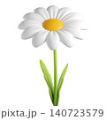 Cute 3D plastic Daisy Flower. Cartoon chamomile bubble bloom with white petals for spring and summer design. 3d render	 140723579