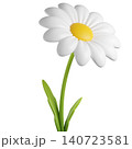 Cute 3D plastic Daisy Flower. Cartoon chamomile bubble bloom with white petals for spring and summer design. 3d render	 140723581