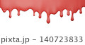 Glossy red strawberry, blood, ice cream or paint drip border with liquid drops. Melting glaze frame isolated on background, perfect for banner, poster, dessert. 140723833
