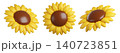 3d Sunflower icon with yellow petals and brown center, isolated on background. Blooming Flower for spring, summer, autumn, harvest 140723851