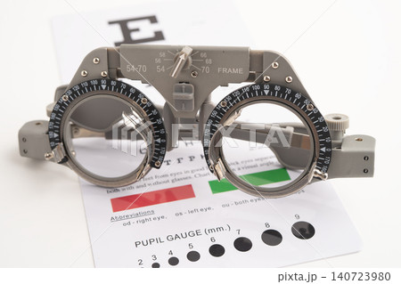 Ophthalmic trial frames to visual acuity eye test. Ophthalmic trial frames to visual acuity eye test. 140723980