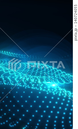 Bright blue particle wave surface on a dark background, forming a futuristic digital terrain with glowing dots and fluid depth 140724055