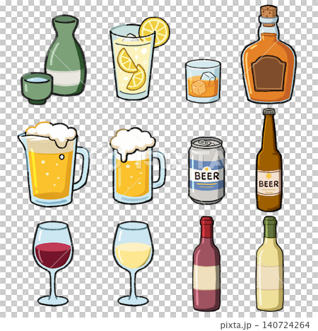 いろいろなお酒の手描きイラストセット 140724264