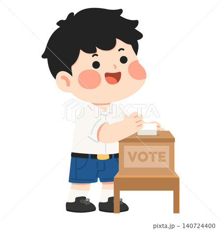 Young Student Boy Voting at the Ballot Box with Confidence Young Student Boy Voting at the Ballot Box with Confidence 140724400