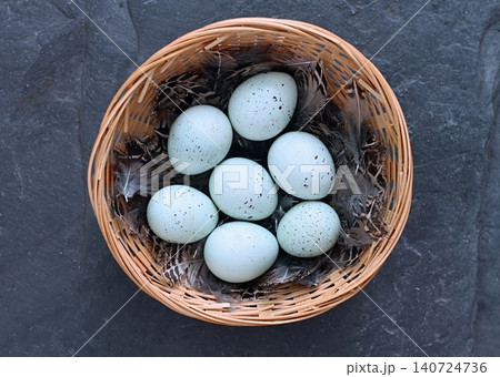 Blue quail eggs from quail home breeding. Blue quail eggs from quail home breeding. 140724736