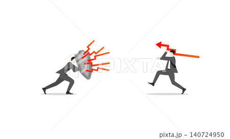 Businessman defending with shield against financial market attacks and multiple bearish graph arrows investment risk hedging and wealth protection resilience business strategy Businessman defending with shield against financial market attacks and multiple bearish graph arrows investment risk hedging and wealth protection resilience business strategy 140724950