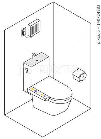 アイソメトリックな換気扇が設置してあるトイレのイメージイラスト アイソメトリックな換気扇が設置してあるトイレのイメージイラスト 140724983