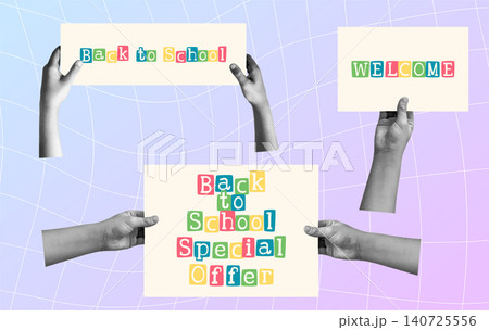 banners Back to school. halftone collage. Vector 140725556