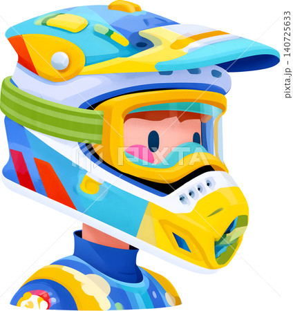 Cute Boy Wearing Colorful Racing Helmet Illustration Cute Boy Wearing Colorful Racing Helmet Illustration 140725633
