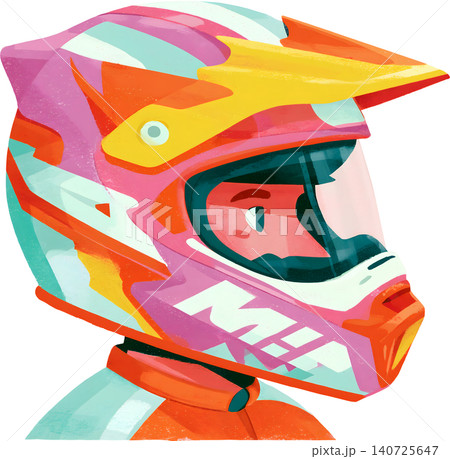 Cute Boy Wearing Colorful Racing Helmet Illustration 140725647