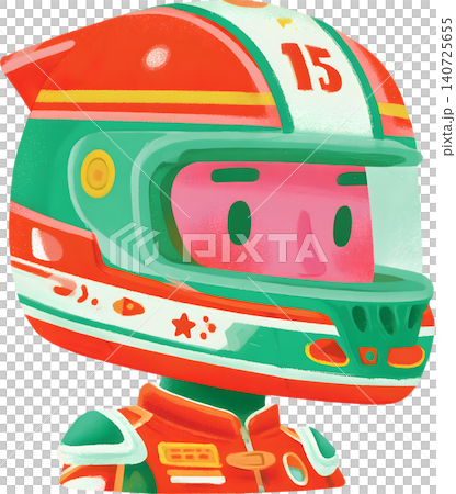 Cute Boy Wearing Colorful Racing Helmet Illustration Cute Boy Wearing Colorful Racing Helmet Illustration 140725655