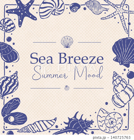 Sea Breeze Summer Mood Card with Seashell Frame Minimal Coastal Line Art Sea Breeze Summer Mood Card with Seashell Frame Minimal Coastal Line Art 140725763