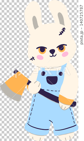 Sassy Halloween Preppy Creepy Rabbit wearing Overalls and holding Axe in Coquette style Cute Spooky Clipart Sassy Halloween Preppy Creepy Rabbit wearing Overalls and holding Axe in Coquette style Cute Spooky Clipart 140725787