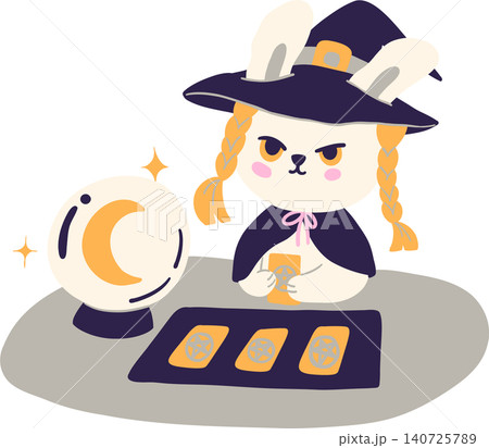 Sassy Halloween Preppy Rabbit Witch Reading Tarot Cards with Crystal Ball in Coquette style Cute Spooky Clipart Sassy Halloween Preppy Rabbit Witch Reading Tarot Cards with Crystal Ball in Coquette style Cute Spooky Clipart 140725789