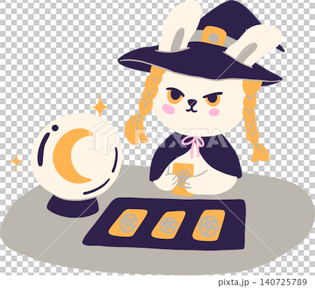 Sassy Halloween Preppy Rabbit Witch Reading Tarot Cards with Crystal Ball in Coquette style Cute Spooky Clipart Sassy Halloween Preppy Rabbit Witch Reading Tarot Cards with Crystal Ball in Coquette style Cute Spooky Clipart 140725789