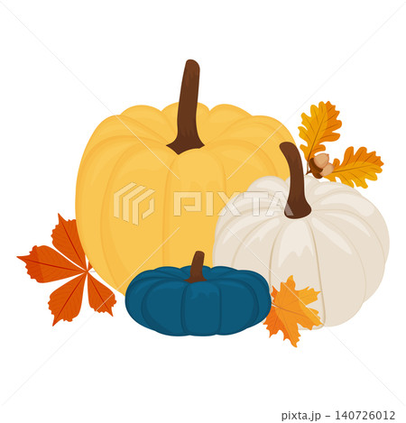 Cute autumn postcard. different ripe pumpkin and autumn leaves. vector illustration. harvest day, halloween Cute autumn postcard. different ripe pumpkin and autumn leaves. vector illustration. harvest day, halloween 140726012
