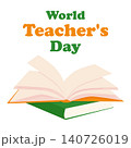 Banner for the Happy Teacher's Day. Bright textbooks and a phrase on a white background. Vector 140726019