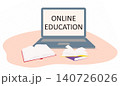 learning online with teleconference, video conference remote working on laptop computer, education anywhere concept. flat vector illustration 140726026