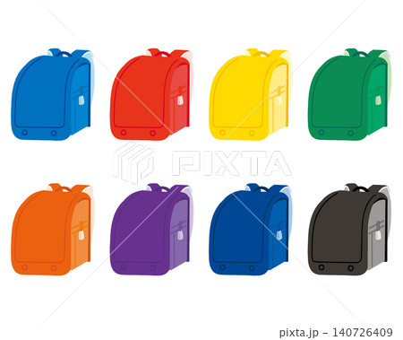 カラフルなランドセルのイラストセット(原色)学校用品 カラフルなランドセルのイラストセット(原色)学校用品 140726409