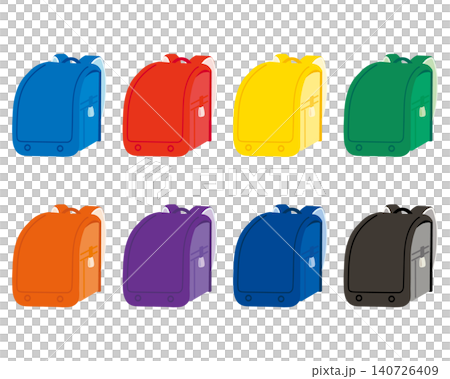 カラフルなランドセルのイラストセット(原色)学校用品 カラフルなランドセルのイラストセット(原色)学校用品 140726409