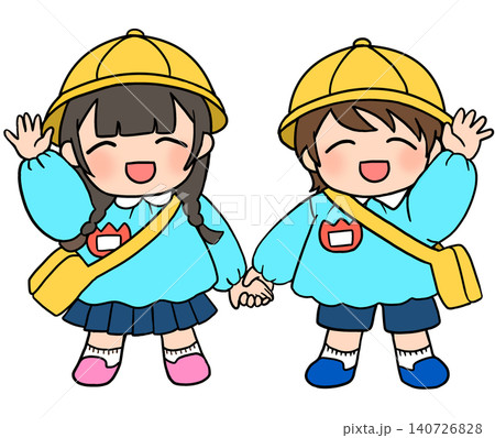 手を繋ぐ幼稚園児のイラスト 140726828