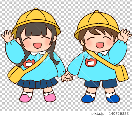手を繋ぐ幼稚園児のイラスト 140726828