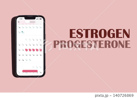 Smartphone with woman menstrual period calendar on pink background. Modern technologies for women Smartphone with woman menstrual period calendar on pink background. Modern technologies for women 140726869