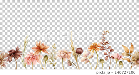 Autumn flower Seamless Border Dahlia Chrysanthemum Aster Echinacea wildflowers. Watercolor hand drawn floral illustration isolated on white background for wedding design home textile cosmetic package Autumn flower Seamless Border Dahlia Chrysanthemum Aster Echinacea wildflowers. Watercolor hand drawn floral illustration isolated on white background for wedding design home textile cosmetic package 140727100