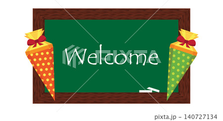 blackboard with chalk and candy cone with welcome text vector illustration blackboard with chalk and candy cone with welcome text vector illustration 140727134