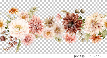 Autumn flower Seamless Border Dahlia Chrysanthemum Astra. Watercolor hand drawn floral illustration isolated on white background fall design wedding home textile cosmetic package crockery Autumn flower Seamless Border Dahlia Chrysanthemum Astra. Watercolor hand drawn floral illustration isolated on white background fall design wedding home textile cosmetic package crockery 140727305