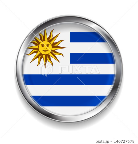 Metallic circle badge with official national flag of the Oriental Republic of Uruguay 140727579