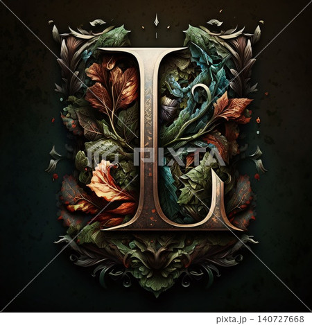 Luxury capital letter L with floral ornament on dark background. 140727668