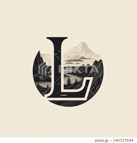 Initial Letter L Logo with Mountain Landscape. Vintage Retro Design. Initial Letter L Logo with Mountain Landscape. Vintage Retro Design. 140727694