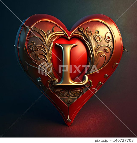 Heart with letter L. 3D illustration, 3D CG. High resolution. 140727705