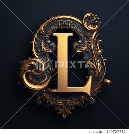 Luxury golden capital letter L in Victorian style. 3D rendering Luxury golden capital letter L in Victorian style. 3D rendering 140727712