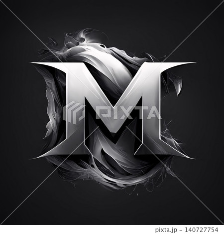 Silver letter M on a black background. 3d rendering, 3d illustration. 140727754
