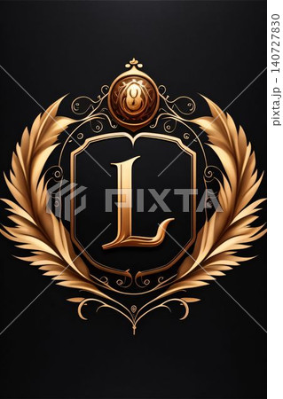 Luxury monogram with golden laurel wreath, letter L Luxury monogram with golden laurel wreath, letter L 140727830