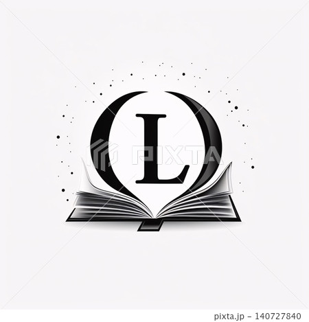 Open book with letter L in black and white. Vector illustration. 140727840