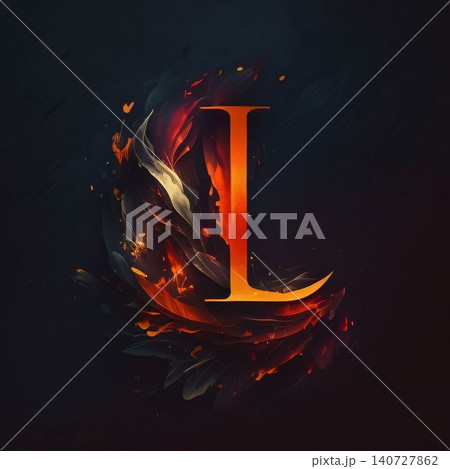 Letter L in fire flames on a dark background. Vector illustration. 140727862
