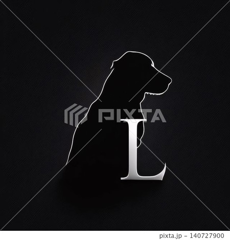 Silhouette of dog and letter L on a dark background. 140727900