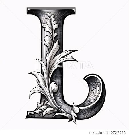 Luxury capital letter L with floral ornament in vintage style. 140727933
