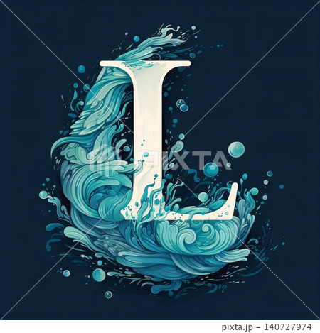 Vector illustration of letter L with blue water splash and splash on dark background 140727974