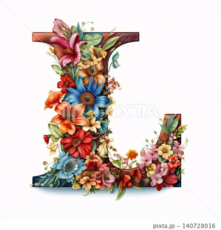 Floral capital letter L. Watercolor illustration for your design. 140728016