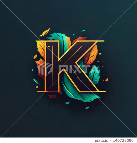 K letter with colorful leaves on dark background. 3d rendering. K letter with colorful leaves on dark background. 3d rendering. 140728096