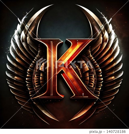 Tribal letter K with wings on black background. 3D rendering Tribal letter K with wings on black background. 3D rendering 140728186