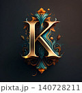 Luxury letter K with floral ornament and decorative elements, 3d render 140728211