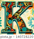 Colorful hand drawn capital letter K with doodle floral elements. 140728220